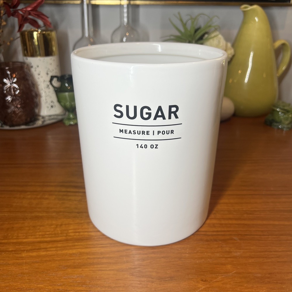 West Elm White Ceramic Sugar Canister 140 oz 8.5" H